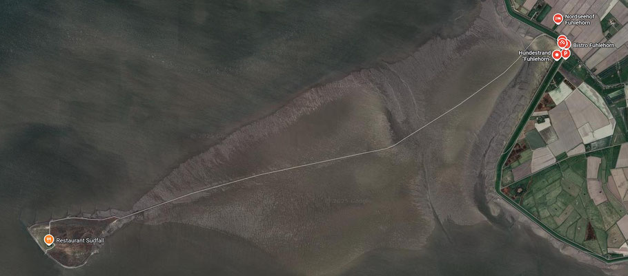 Lage der Hallig Südfall - südwestlich der Insel Nordstrand - 7 Kilometer vom Festland entfernt - © Foto Google