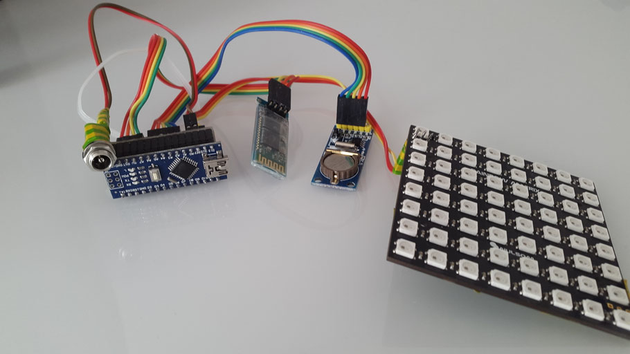 Montage - Arduino Uno - Bluetooth HC-05 - Panneau de LEDs RGB 8X8 - Module RTC HZ8563 
