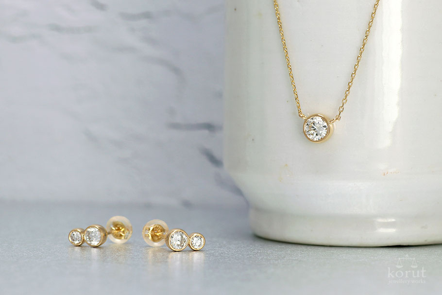リフォーム後/K18ダイヤモンド 一粒石ネックレス、ピアス