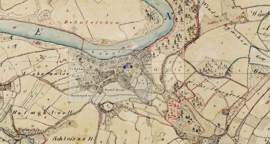 Karte: Geografische Lage des Erdstalls (Basis Geoportal Bayern, historische Karte)