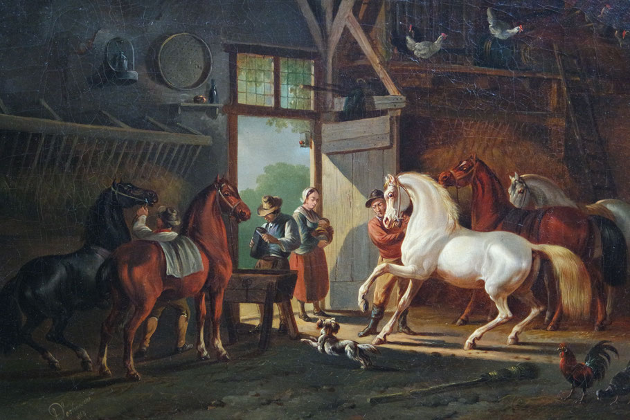 te_koop_aangeboden_een_schilderij_van_de_nederlandse_kunstschilder_albertus_verhoesen_1806-1881_stalinterieur_met_paarden