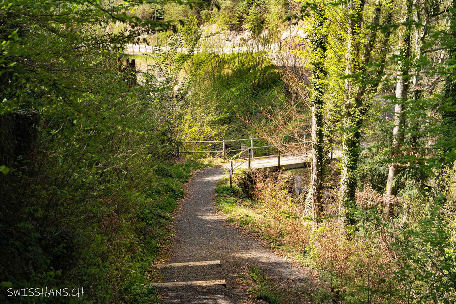 Wanderweg bei der Brücke über den Littenbach bei der Papieri eingangs Taatobel