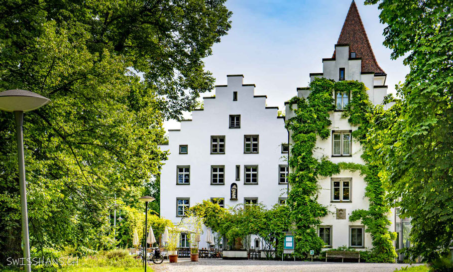 Vorderansicht des Schloss Wartegg mit Bäumen