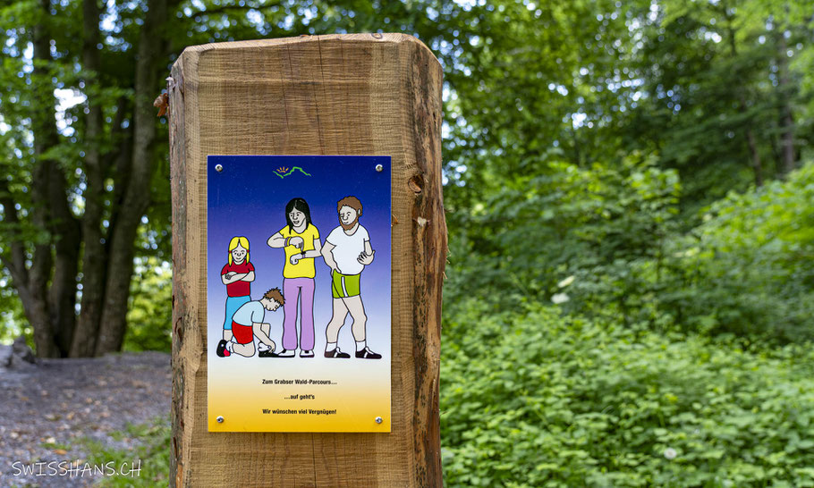 Infotafel zum Grabser Waldparcours im Wald