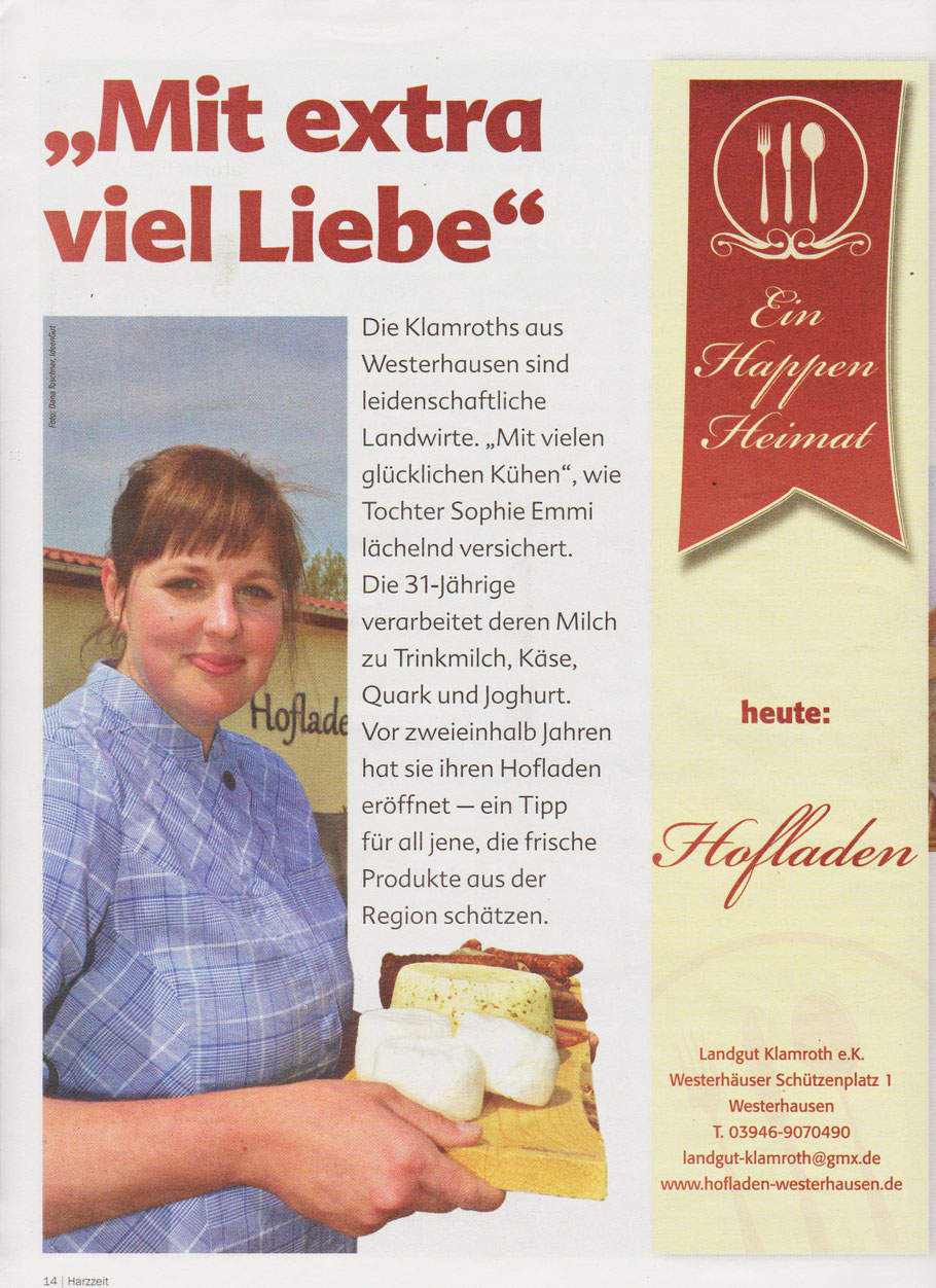 Zeitungsartikel "Mit extra viel Liebe" harzzeit Juni 2017 Teil 1