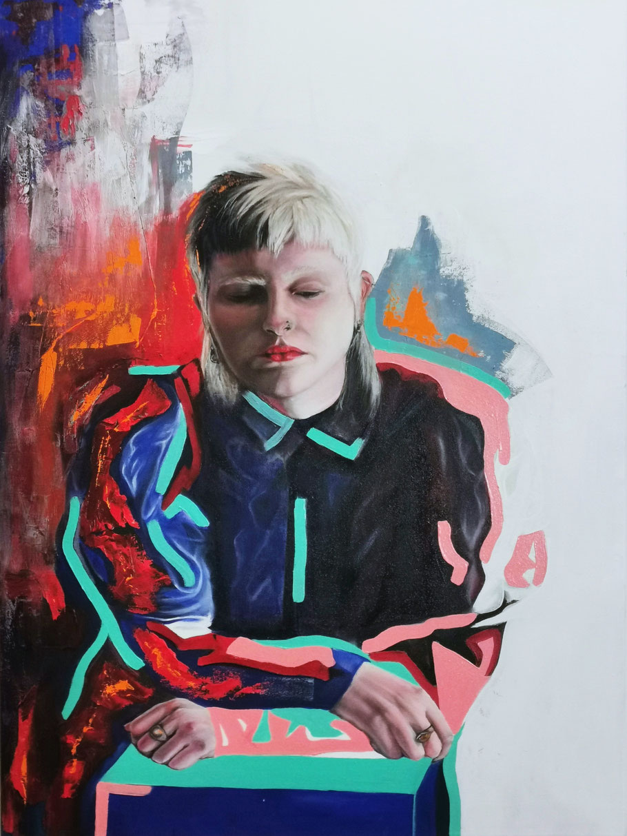 „the sad boys club“ 4, 2024, Öl auf Leinwand, 100 x 70cm