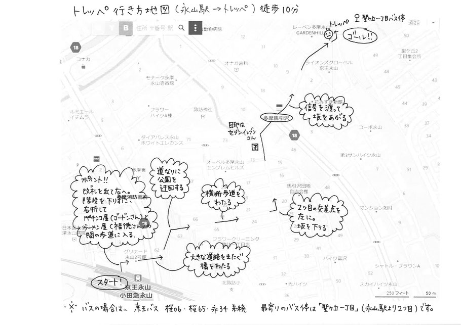 多摩市の個別塾　都立受験　トレッペ　復習　やり直し　永山駅　ひよこがトレードマーク　永山駅から徒歩で行く地図