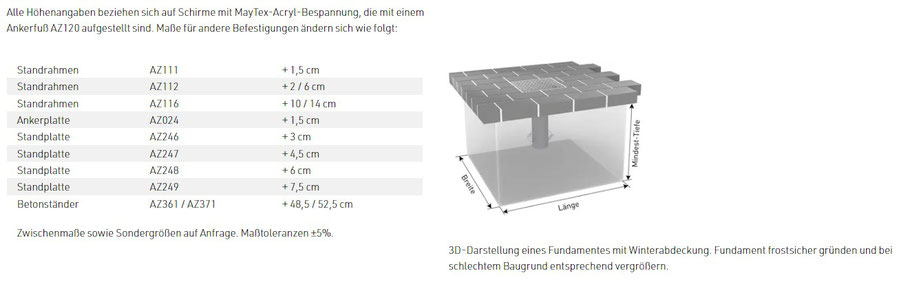 Technische Informationen MAY SONNENSCHIRM ALBATROS