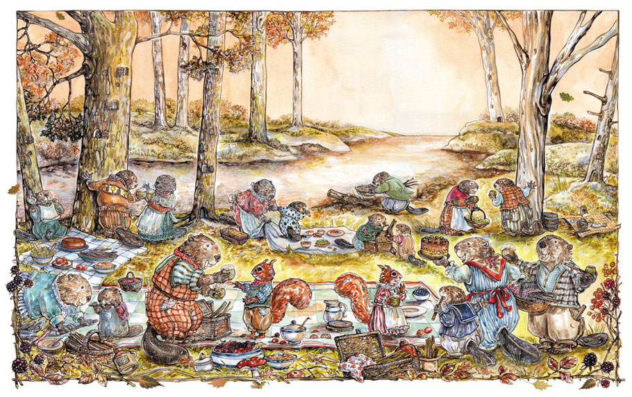 das Picknick der Biber Illustration Caroline Ronnefeldt