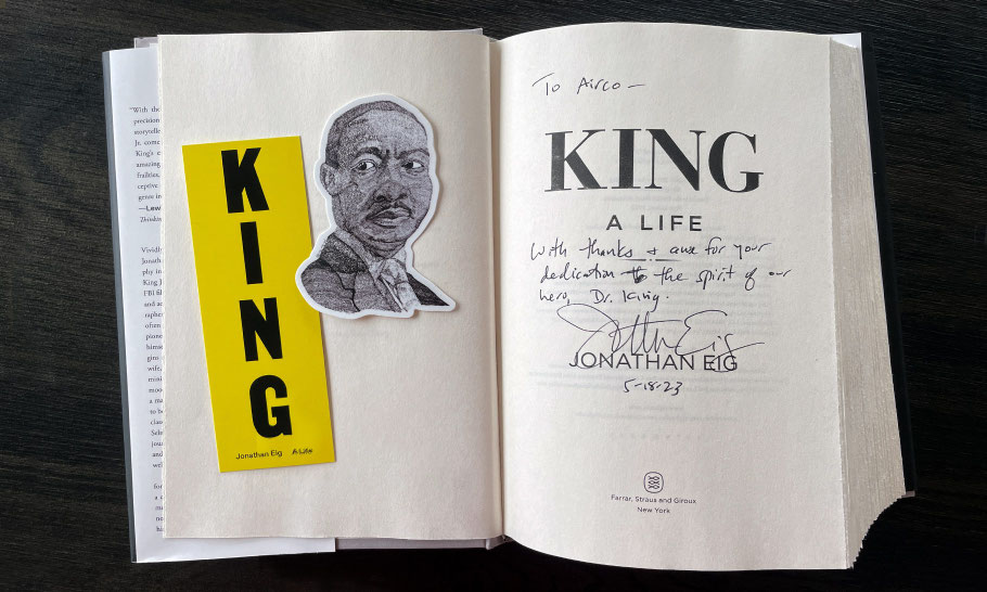 The portrait of Dr. King was drawn by artist Lillian Young, using all the words from the Beyond Vietnam speech.