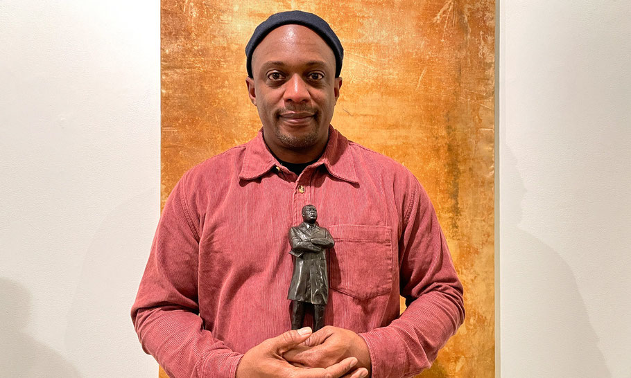 Johnathan Eig received a bronze statue at the Jackie Robinson Museum in New York, May 18, 2023