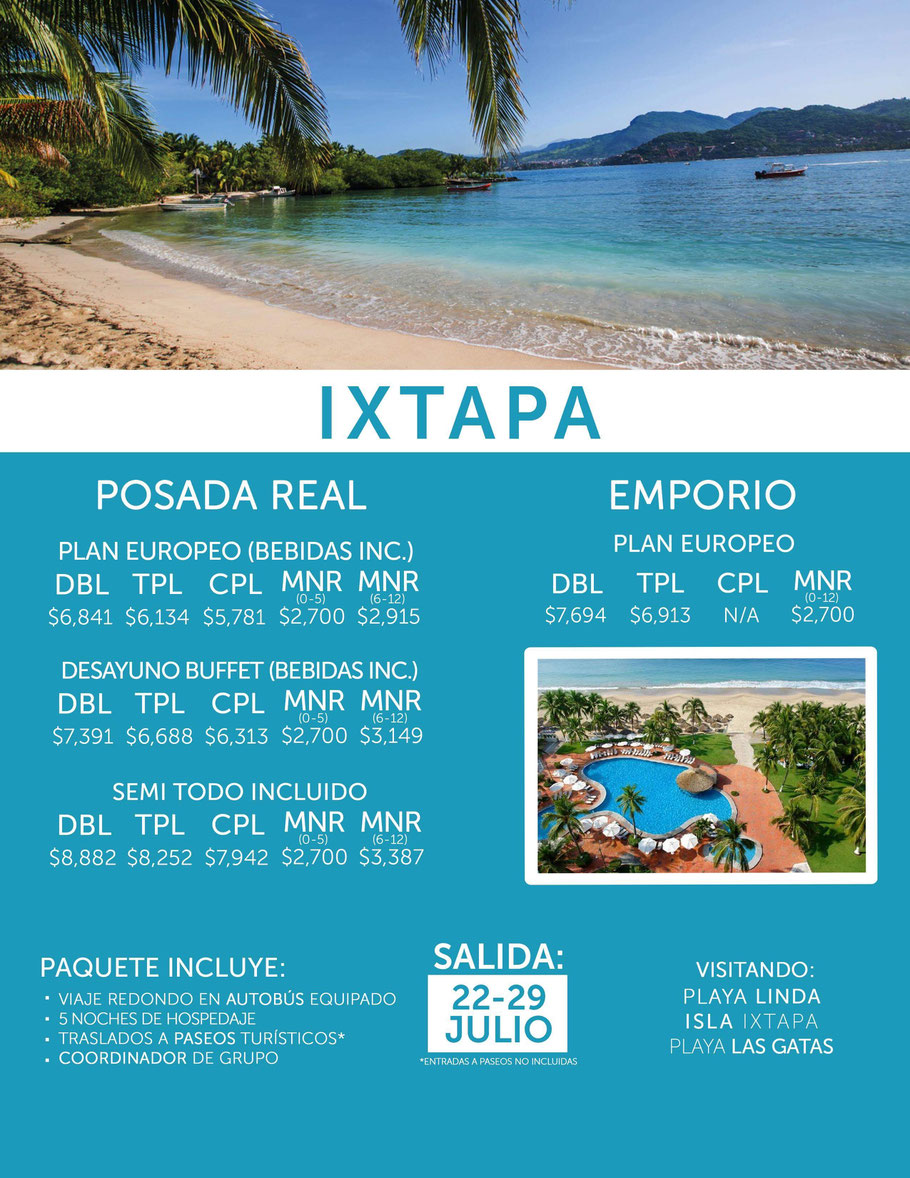 paquete terrestres, paquetes a ixtapa, viajes en autobus