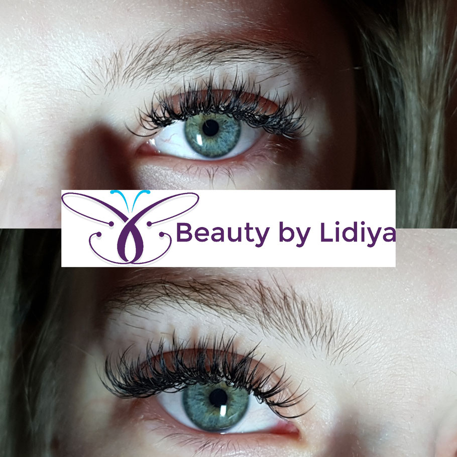 left and right eye close look with professional hybrid eyelash extensions