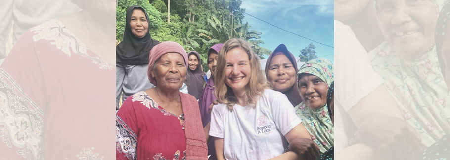 Corinna with a crowd of local women in Indonesia