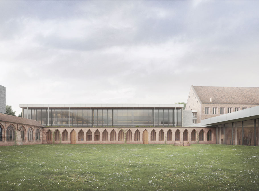Visualisierung des Klosterhof mit neuem Kreuzgangflügel. © Onirism Studio für David Chipperfield Architects