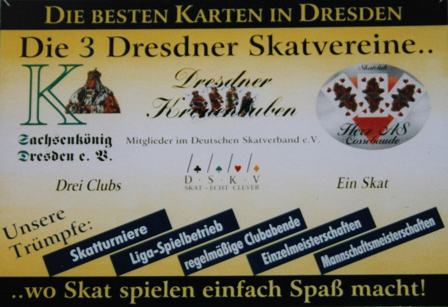 Werbebanner der drei Dresdner Skatvereine zur Mitgliedergewinnung aus dem Jahr 1997