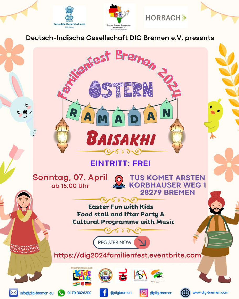 Celebrating Easter, Ramadan and Baisakhi in Bremen *** Free Entry with prior Registration: https://dig2024Familienfest.eventbrite.com