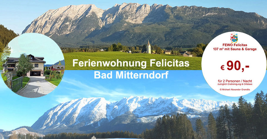 Werbung: Ferienwohnung 137m² mit Sauna & beheizbarer Garage in Bad Mitterndorf, beste Preise durch Direktbuchung