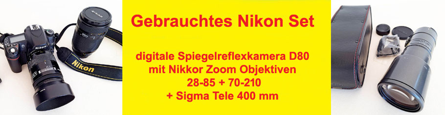 Gebrauchtes Nikon Set: digitale Spiegelreflexkamera D80 mit Nikkor Zoom Objektiven 28-85 + 70-210 + Sigma Tele 400 mm 