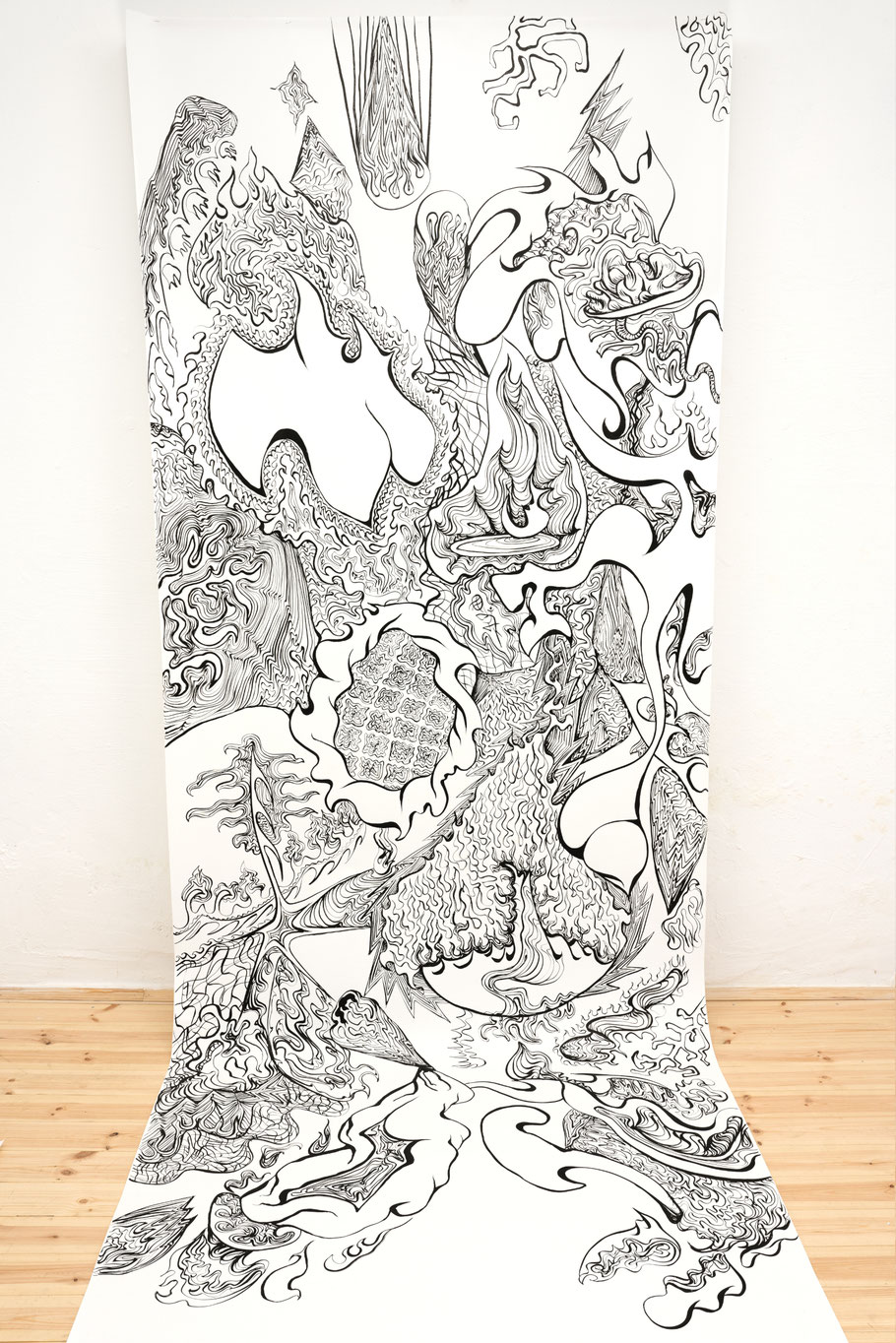 Inferna Prime, 2021, ink on paper, ~500 x 150 cm