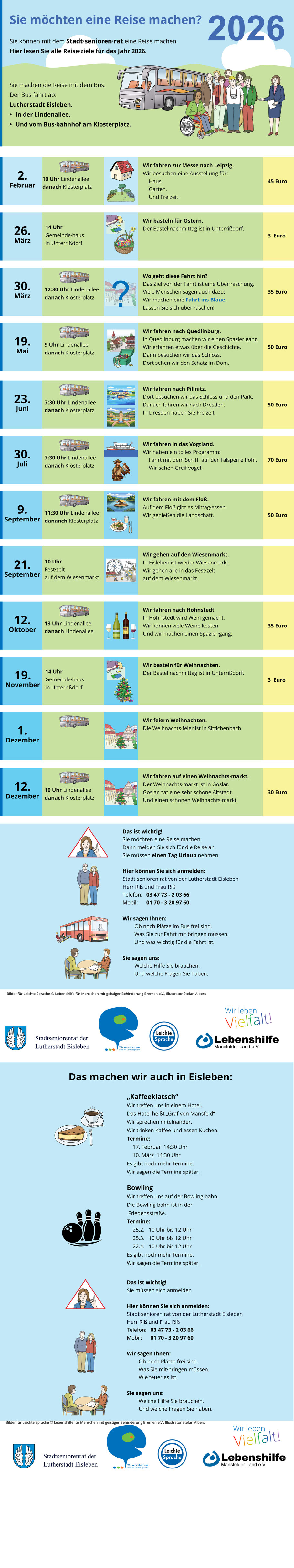 Plakat mit Reisen und Freizeitangeboten des Stadtseniorenrates