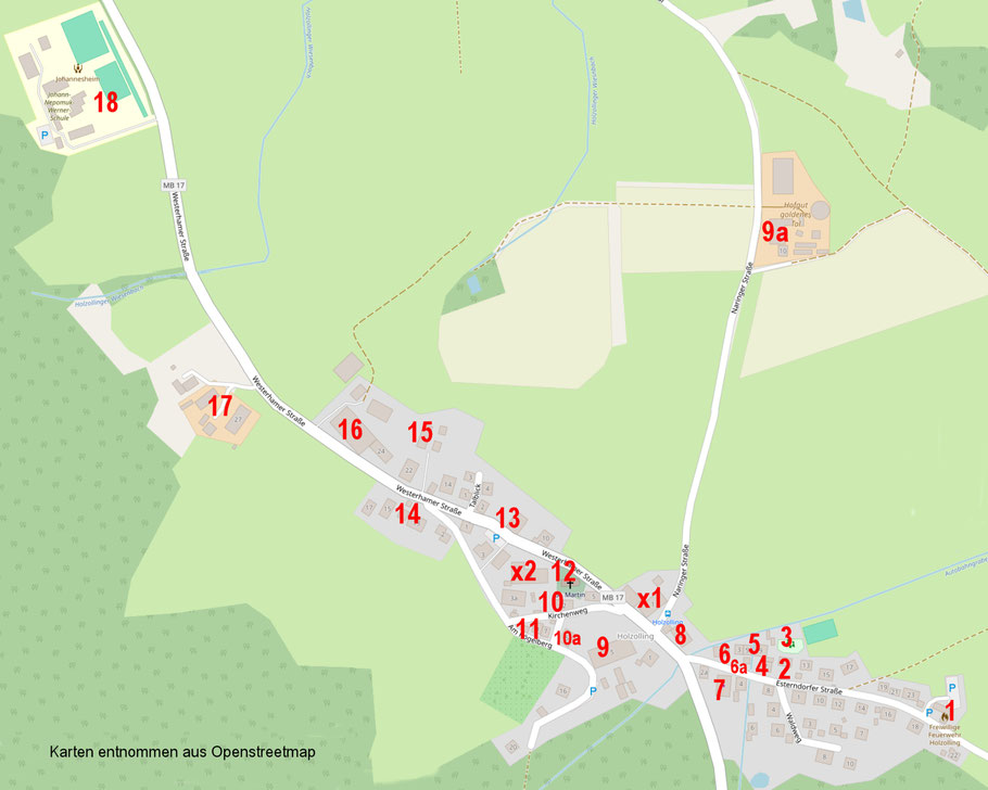 Ergänzte Anwesen führen ein x vor der Nummer