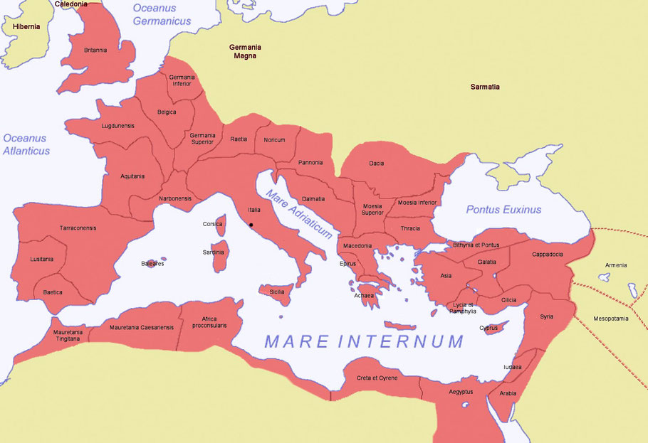 Carte des provinces de l'Empire romain en 116 après J.-C.