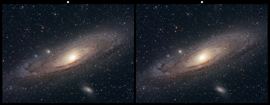 Messier 31 die Andromedagalaxie  - 3D-Bild      M 31 The Andromeda-Galaxy  3D - cross view picture MeixnerObservatorium