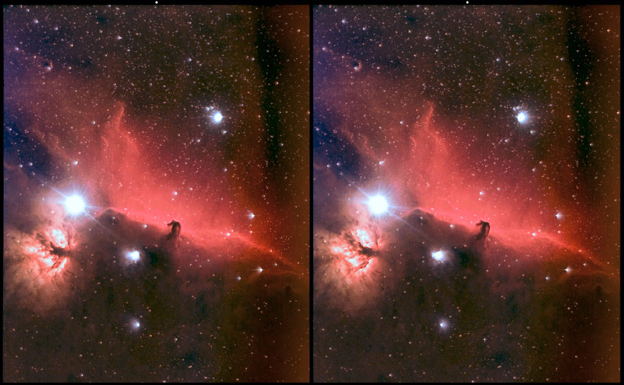 IC 434 Pferdekopfnebel  - 3D-Bild      IC 434 Horseheadnebula 3D - cross view picture MeixnerObservatorium