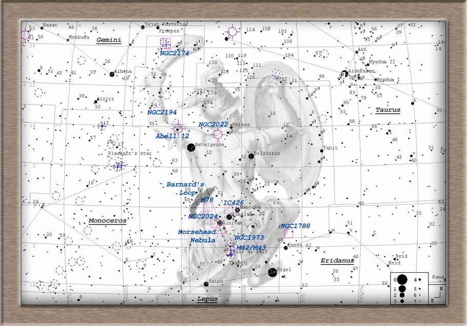 Messier 42 Orion Nebula Finderchart - M 42 Orionnebel Aufsuchkarte MeixnerObservatorium 