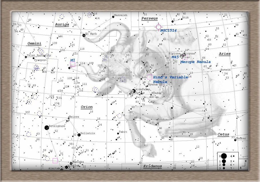 Messier 45 - Pleiades - Finderchart - M 45 Plejaden Aufsuchkarte - MeixnerObservatorium