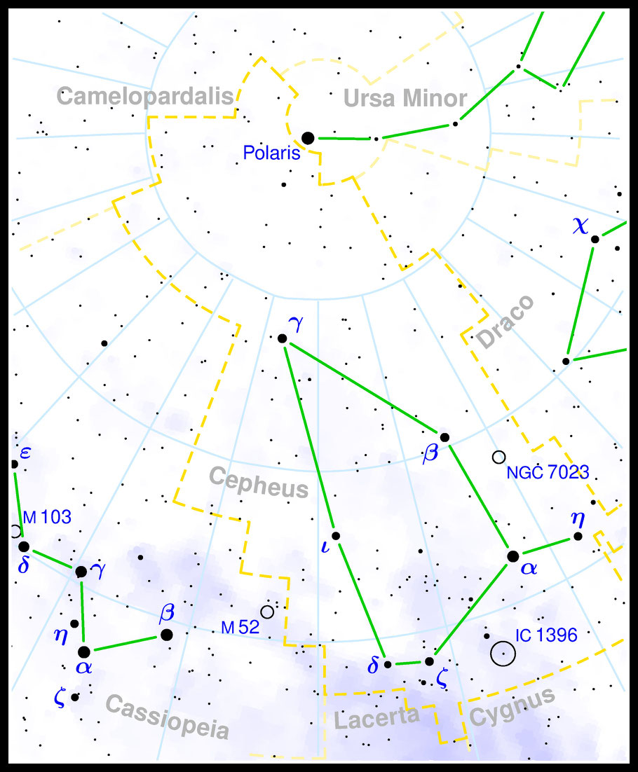 NGC 7023 • Iris-Nebel  • IRAS 20599+6755 • Cr 429 · vdB 139 · Caldwell 4 •  Aufsuchkarte MeixnerObservatorium