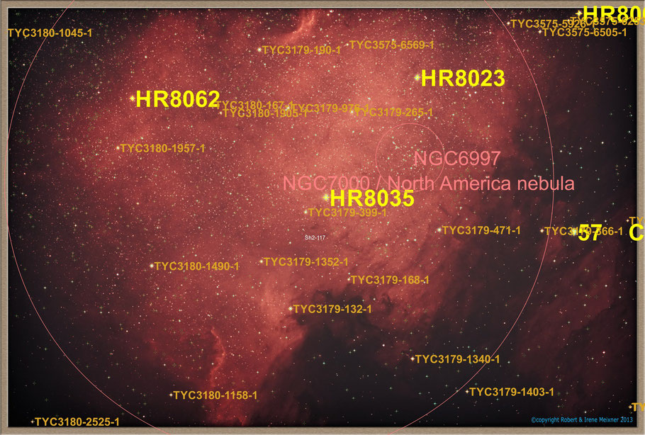 NGC 7000 Northamerica Nebula Objectidentifikation - NGC 7000 Nordamerikanebel Objektidentifikation MeixnerObservatorium 