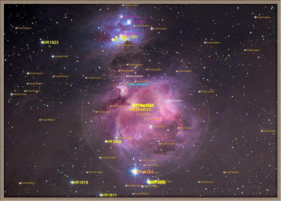 Messier 42 Orion Nebula Objectidentifikation - M 42 Orionnebel Objektidentifikation MeixnerObservatorium 