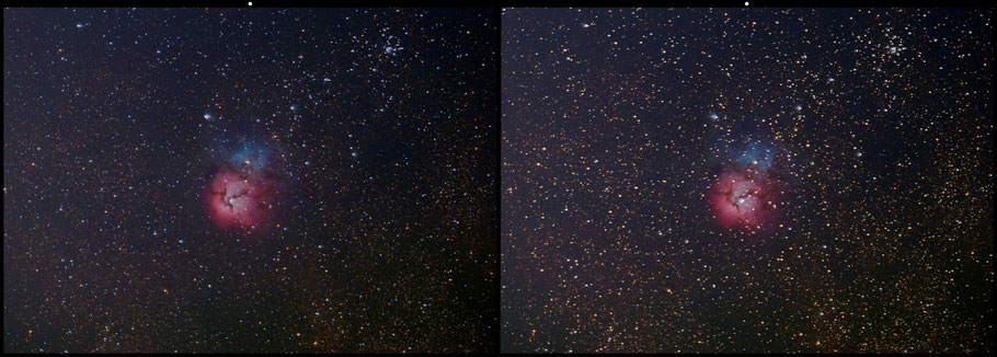 Messier 20 der Trifidnebel  - 3D-Bild      M 20 The Trifid-Nebula  3D - cross view picture MeixnerObservatorium