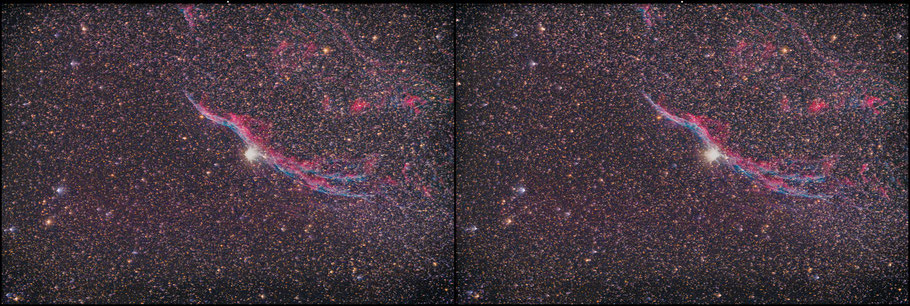NGC 6960 Der Sturmvogel - 3D-Bild    NGC 6960 - The Witchs Broom Nebula  3D - cross view picture MeixnerObservatorium
