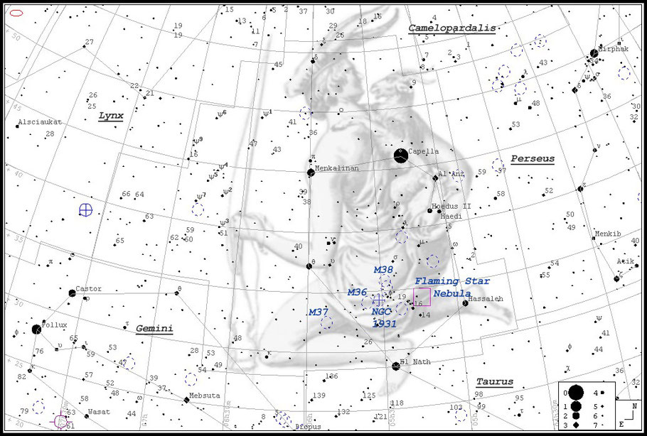 IC 405 • Flaming Star Nebula •Caldwell 31, Sharpless 229 -  Aufsuchkarte MeixnerObservatorium