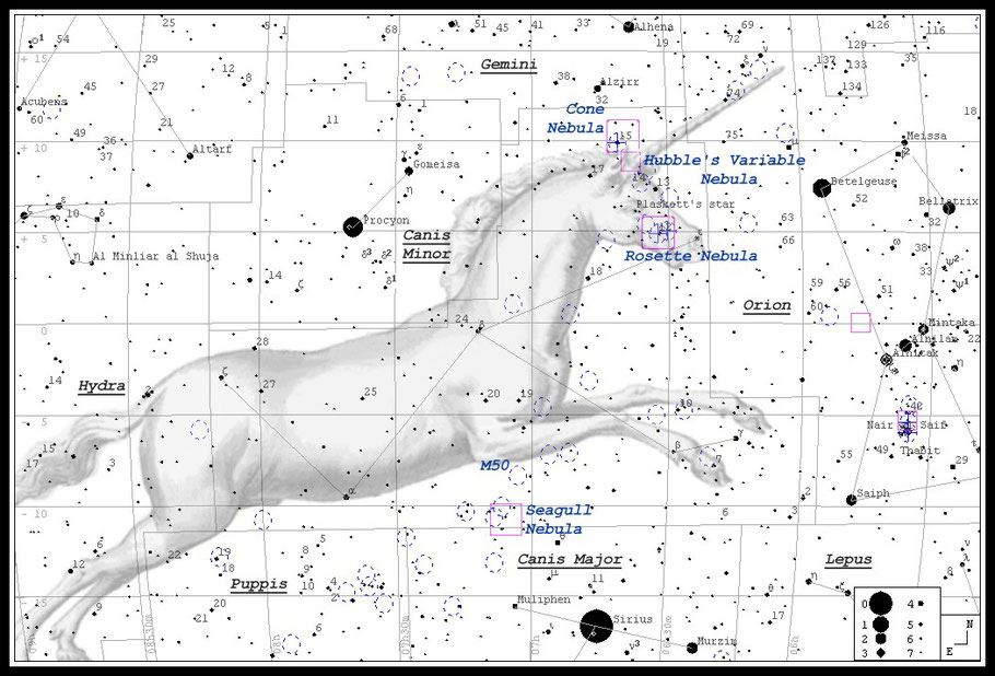  NGC 2237 • NGC 2238 • NGC 2239 • NGC 2244 • NGC 2246 • Rosettennebel- Aufsuchkarte MeixnerObservatorium 