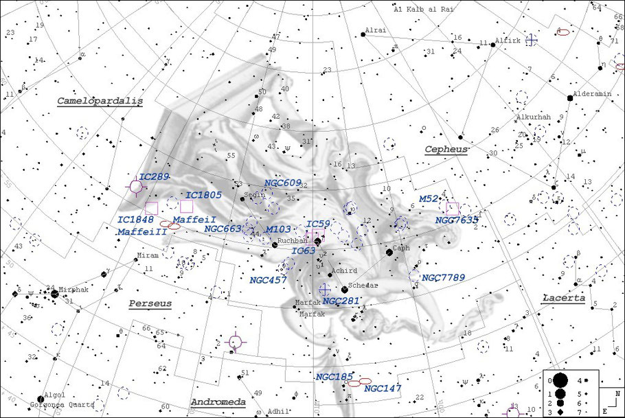 NGC 7635 Bubble-Nebula Finderchart - NGC 7635 - Blasen-Nebel - Aufsuchkarte MeixnerObservatorium 