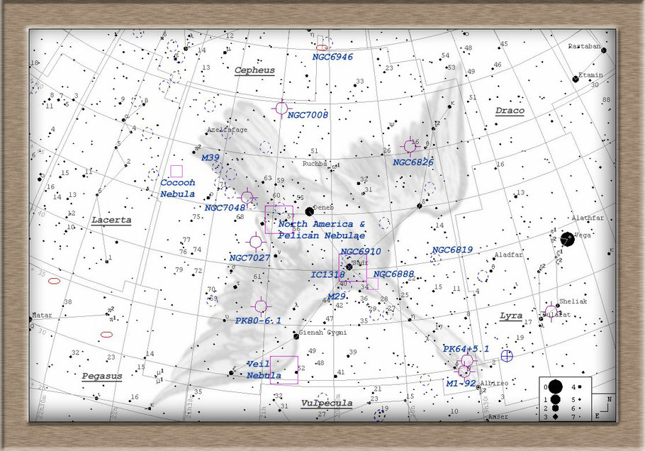 NGC 7000 Northamerica Nebula Finderchart - NGC 7000 Nordamerikanebel Aufsuchkarte MeixnerObservatorium 