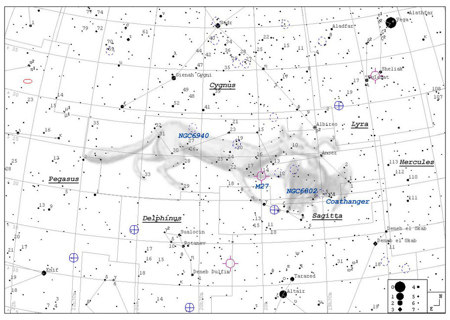 Messier 27 Dumbbell Nebula Finderchart - M 27 Hantelnebel Aufsuchkarte MeixnerObservatorium 