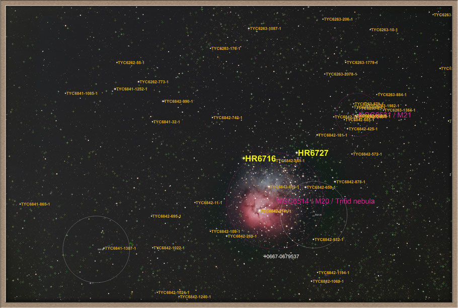 Messier  20 Trifidnebula Objectidentification / M 20 Trifidnebel Objektidentifikation MeixnerObservatorium