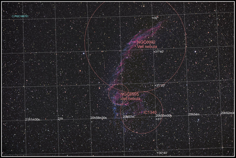 NGC 6992/6995 and IC 1340 annotated image - Objektidentifikation  MeixnerObservatorium