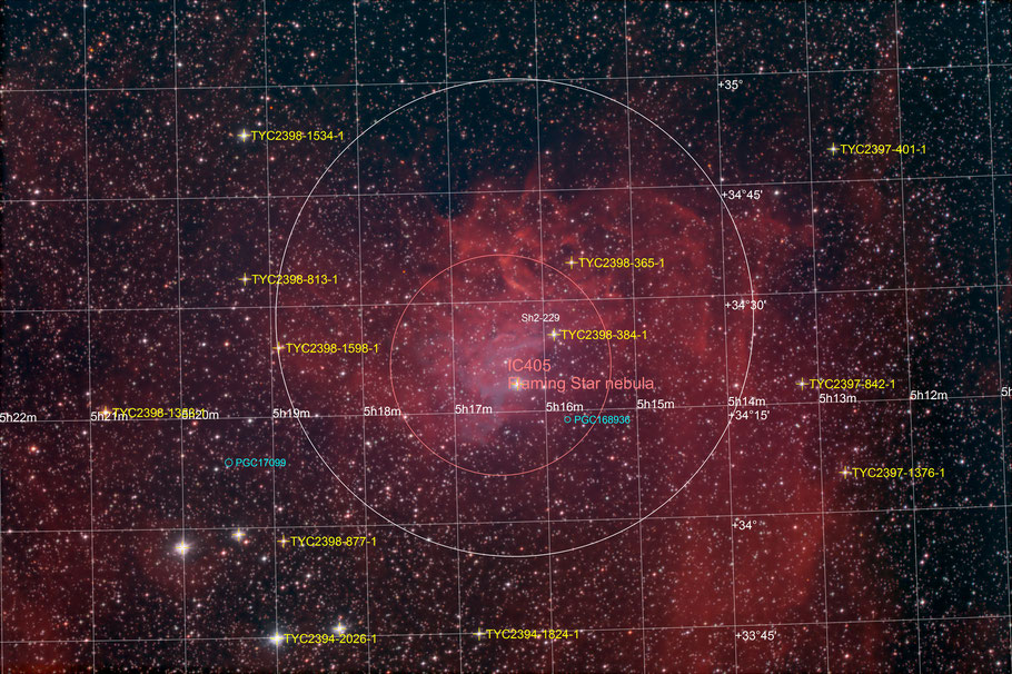 IC 405 • Flaming Star Nebula •Caldwell 31, Sharpless 229 -  Objektidentifikation - MeixnerObservatorium