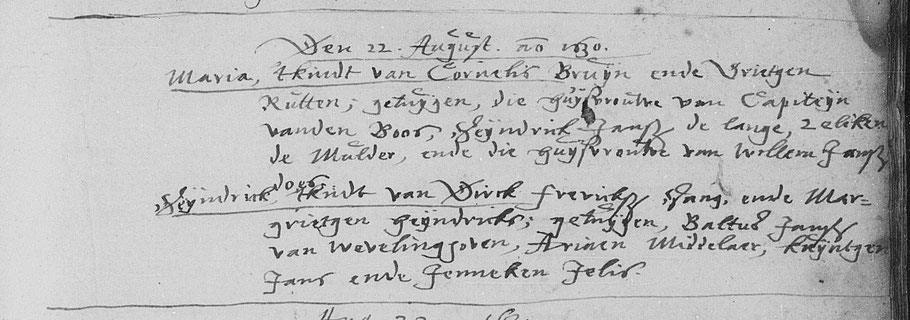 Inschrijving van de doop van Hendrick Dirckszn Hamel 22 augustus 1630