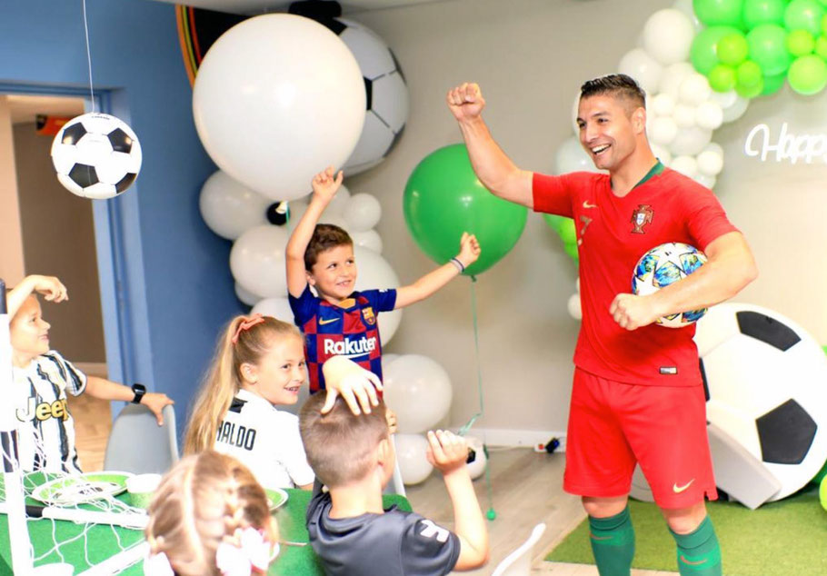 Freestyler Saki delights children at soccer birthday parties with show, fun & tricks