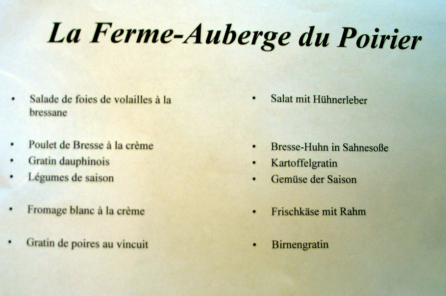 Bild: Speisekarte der Ferme-Auberge du Poirier