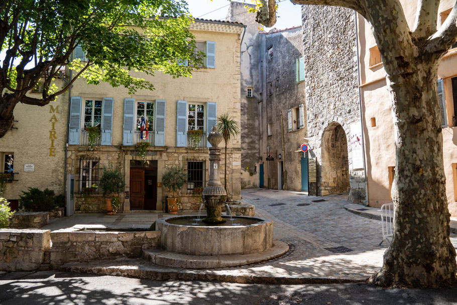 Bild: Bargemon im Var mit Am Rathausplatz, Fontaine de la Mairie avec son méarguier  