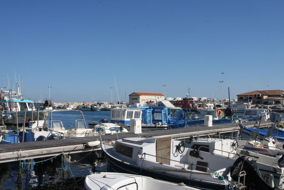 Bild: Fischereihafen in Carro an der Côte Bleue, Hintergrund Wohnmobilpark