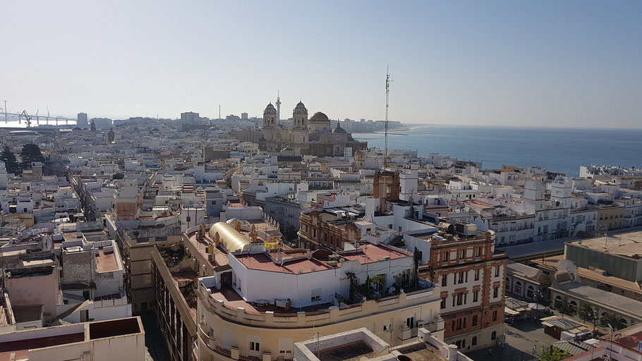 Bild: Blick über Cádiz auf die Kathedrale von Cadiz vom Turm "Torre Tavira" in Andalusien, Spanien